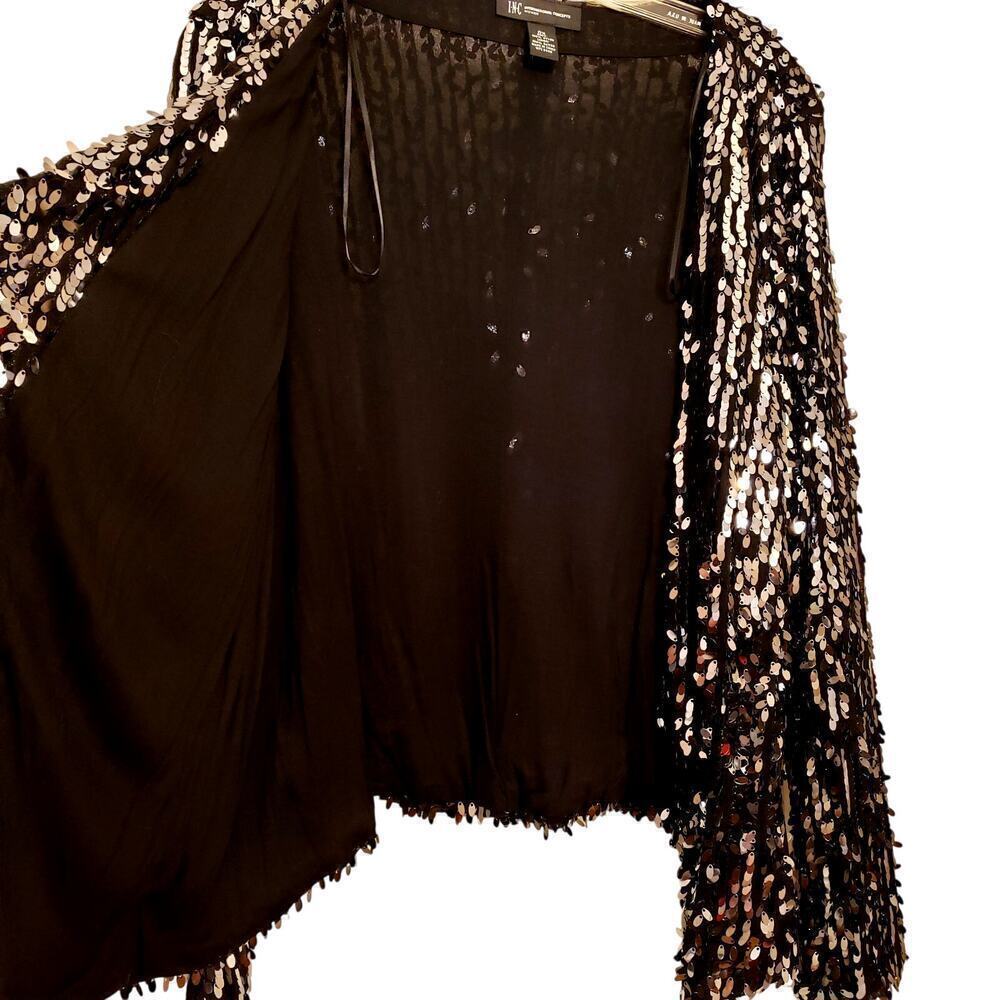 INC International Concepts Woman Open Front Black Sequin Jacket, Size 0X - Picture 5 of 7